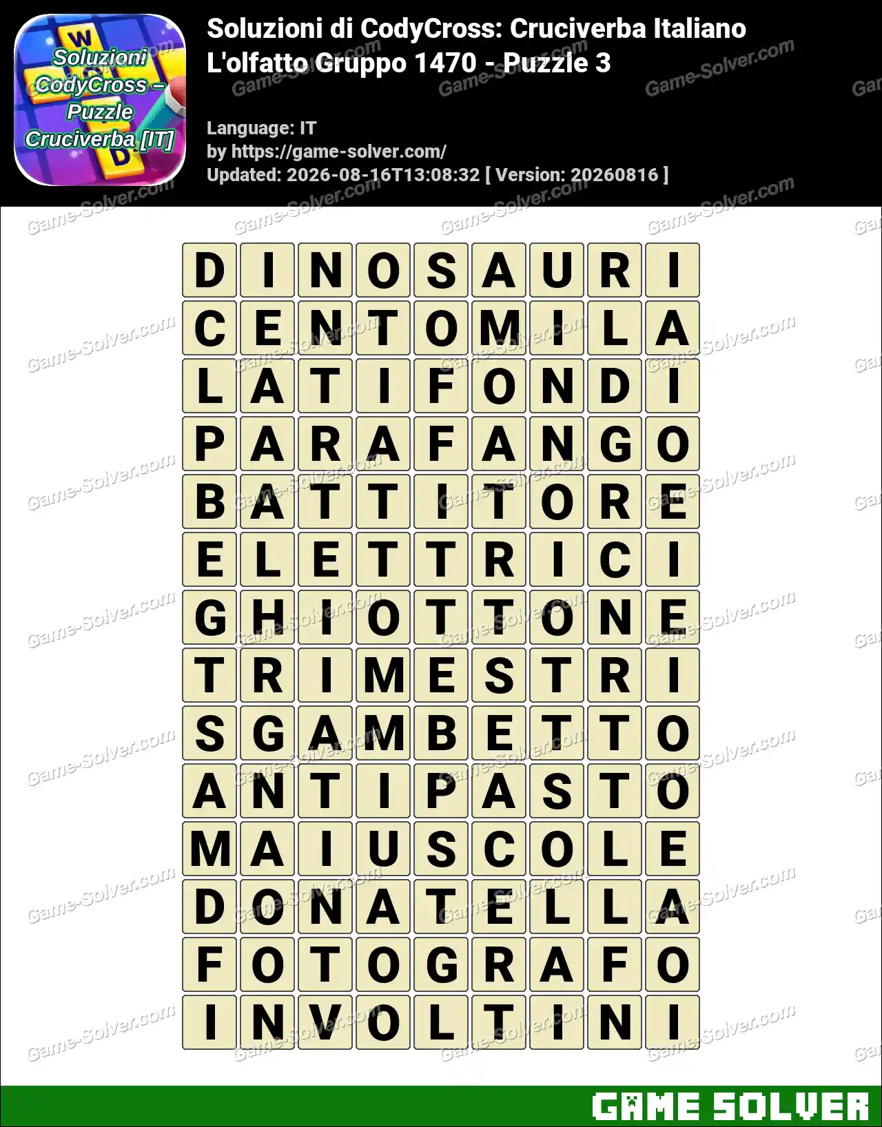 Soluzioni di CodyCross: Cruciverba Italiano L’olfatto Gruppo 1470 – Puzzle 3